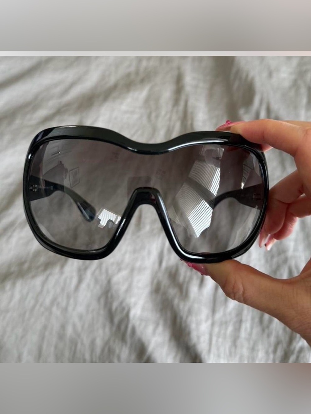 Prada Illusion Oversized Black Shield Sunglasses Wraparound